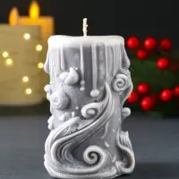 Свеча новогодняя столбик "Волшебство" серый