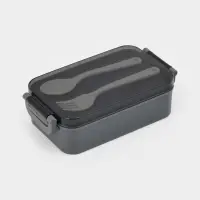Ланч-бокс, 2 отделения, 2 яруса, с вилкой и ложкой, бутылкой 500мл,20х17х5,5 см, цвет серый   109495
