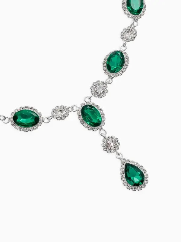 Набор 2 предмета: серьги, колье &laquo;Вечерний шик. Овал&raquo;, цвет бело-изумрудный в серебре