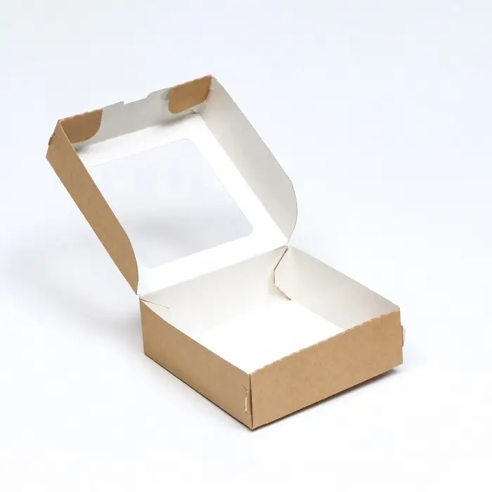 Коробка пищевая, с окном, крафт, 10&times;10&times;3.5 см