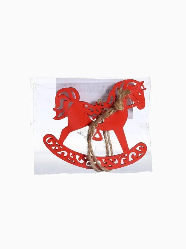 Ёлочное украшение "Лошадка" резная 9х8 см, Красный