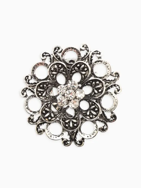 Зажим для платка "Цветок астры", цвет белый в чернёном серебре