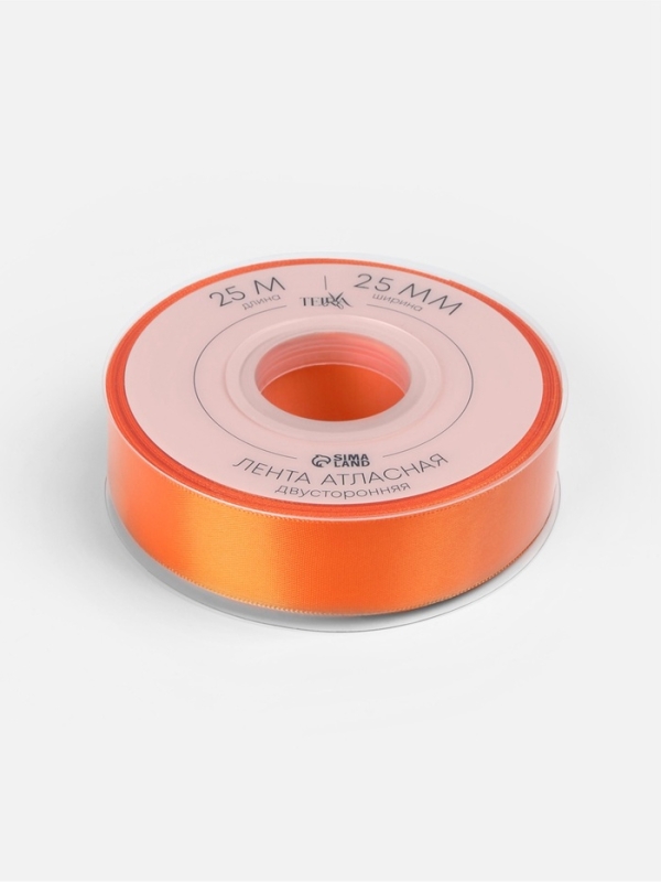 Лента атласная двухсторонняя №751 25мм*25&plusmn;1м ярко-оранжевый TR