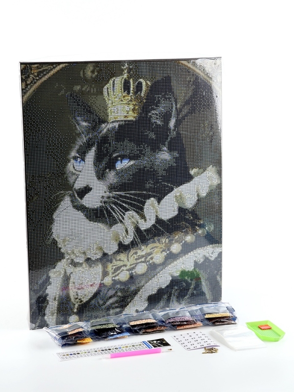 Алмазная мозаика с полным заполнением на холсте с подрамником &laquo;Мусье кот&raquo;, 40 х 50 см