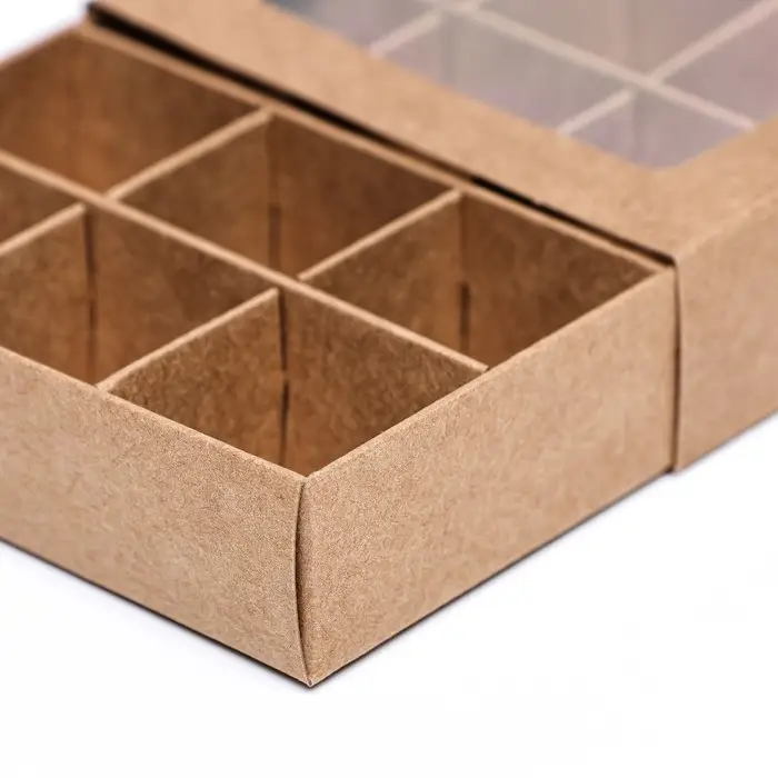 Коробка для 12 конфет, 11.5&times;8.7&times;2.5 см, Тонкие разделители, крафт