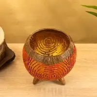 Подсвечник из кокоса, 15&times;15&times;13 см, красный