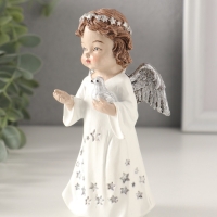 Сувенир полистоун "Ангелочек в платье со звёздами, с голубем 7х5х13 см