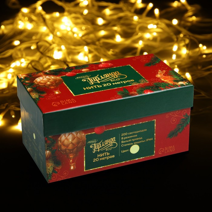 Гирлянда &laquo;Нить&raquo; 20 м, IP44, белая нить, 200 LED, свечение тёплое белое, 8 режимов, 220 В