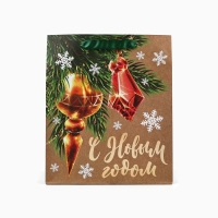 Пакет подарочный новогодний крафтовый вертикальный &laquo;С Новым годом&raquo;, ёлочные игрушки, ML 23 х 27 х 11.5 см , Новый год