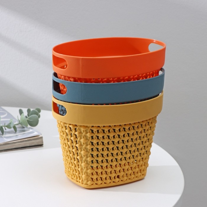 Корзина для мелочей с ручками, пластик, 16,5&times;11&times;12 см, цвет МИКС