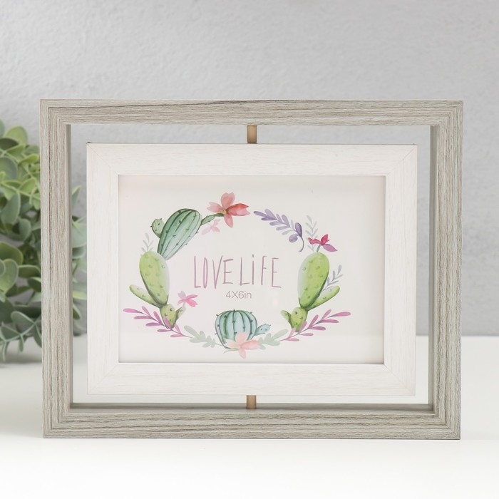 Фоторамка МДФ на 2 фото 10х15 см "Вертушка двусторонняя" серо-голубая 21,5х3х16,3 см