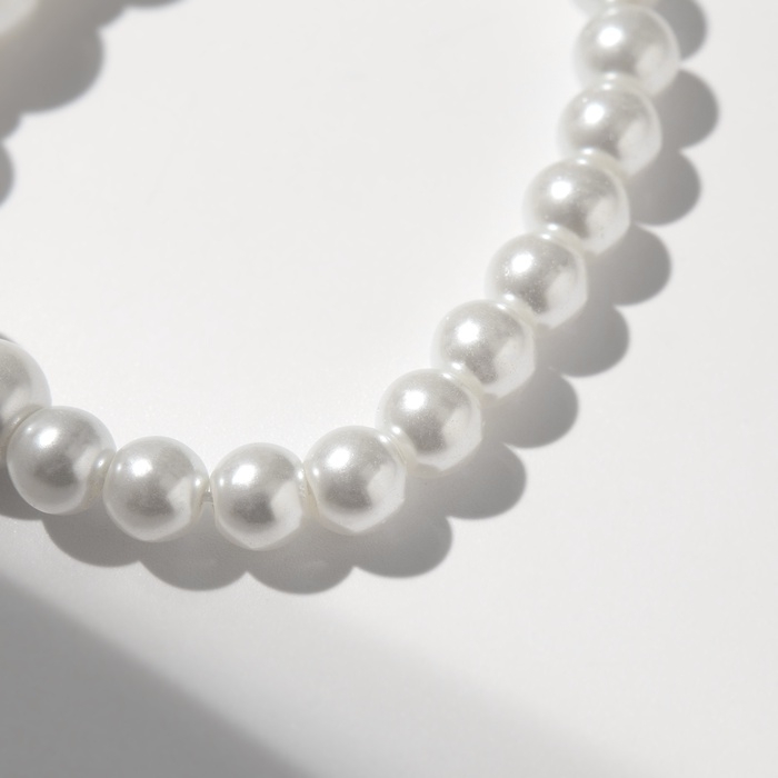 Браслет жемчуг &laquo;Подарок моря&raquo; с жемчугом, шар № 6,8,10, цвет белый в золоте, d=6,5 см