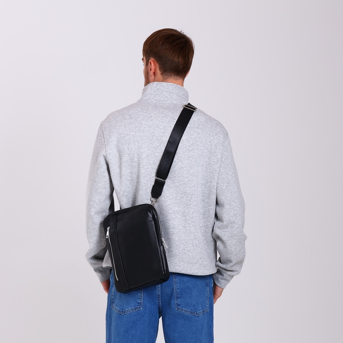Сумка мужская через плечо TEXTURA, искусственная кожа, цвет чёрный