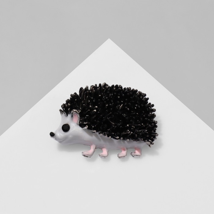 Брошь &laquo;Ёжик&raquo; лесной, цвет чёрно-белый в серебре