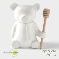 Ёмкость фарфоровая для мёда с ложкой BellaTenero &laquo;Мишка&raquo;, 280 мл, цвет белый