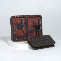 Набор маникюрный, 10 предметов, в футляре, цвет коричневый