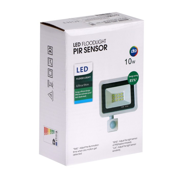 Прожектор светодиодный, 10 Вт, 900 Лм, 4000К, Датчик движения, IP66