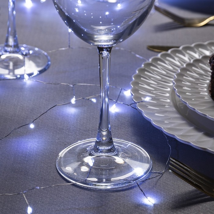 Гирлянда &laquo;Мишура&raquo; 5 м роса, IP20, серебристая нить, 100 LED, 2 режима, батарейки AAх3 (нет в комплекте), свечение белое