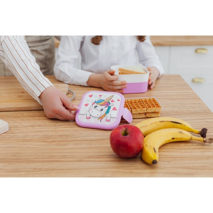 Контейнер для обеда &laquo;Единорог&raquo;, 2 отделения, 400+400 мл, цвет розовый