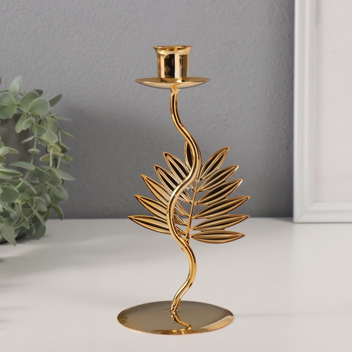 Подсвечник металл на 1 свечу "Лист папоротника" d-2 см 9х9х21 см