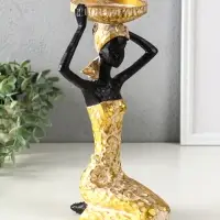 Подсвечник полистоун "Африканка в косынке с цветами" золото d=8 см 14х15х27,5 см