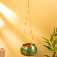 Подсвечник подвесной из кокоса, 14&times;14&times;10 см, голубой с золотым