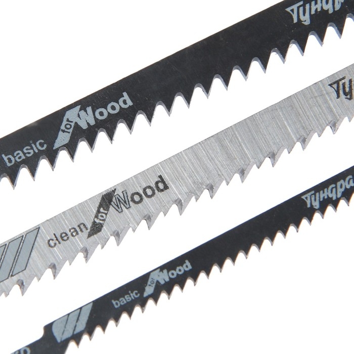Набор пилок для лобзиков ТУНДРА, по дереву, прямой, фигурный и быстрый рез, HCS, 3 шт.
