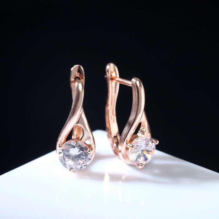 Серьги со стразами &laquo;Магия&raquo; бусинка в капле, цвет белый в розовом золоте