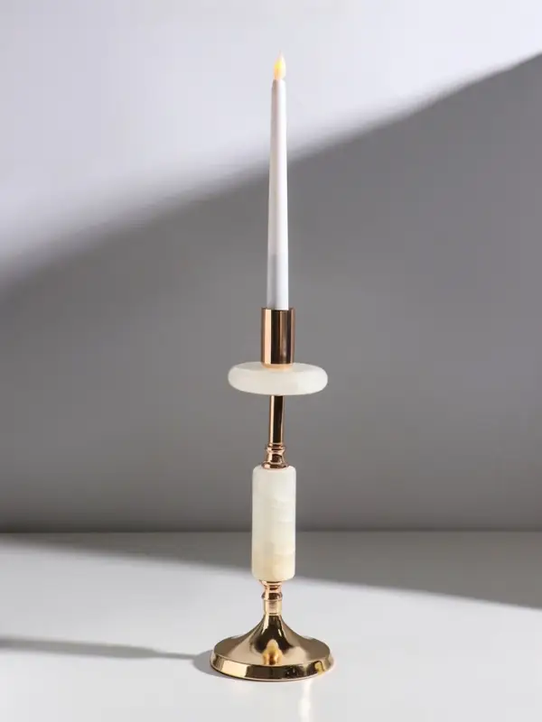 Подсвечник металл, камень на 1 свечу "Рим" золото 10,5х10,5х31 см