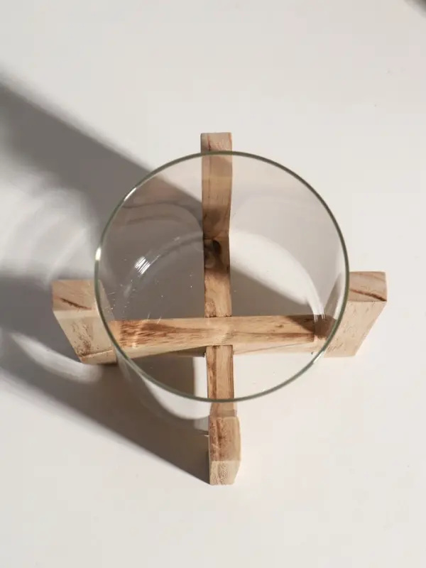 Подсвечник стекло, дерево "Рустик" d=9 см 16х16х21 см