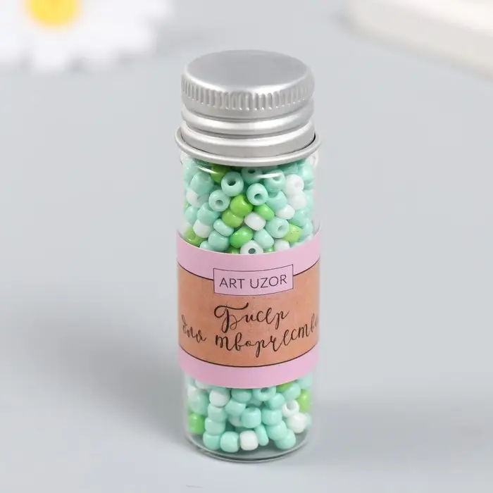 Бисер 8/0 в бутылочке "Молодая зелень" 20 гр 6х2х2 см