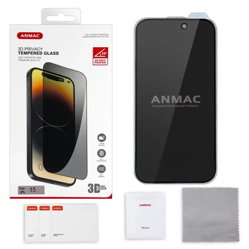 Защитное стекло iPh 15/iPh 16 ANMAC 3D Privacy с сеточкой Арт.1137466