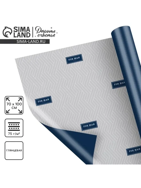 Бумага упаковочная глянцевая двухсторонняя &laquo;For man&raquo;, 70 х 100 см