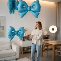 Воздушный шар фольгированный 50" "Бант" цвет голубой  матовый