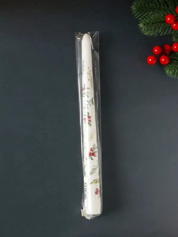 Свеча античная новогодняя 255х22 мм с декором, зимняя