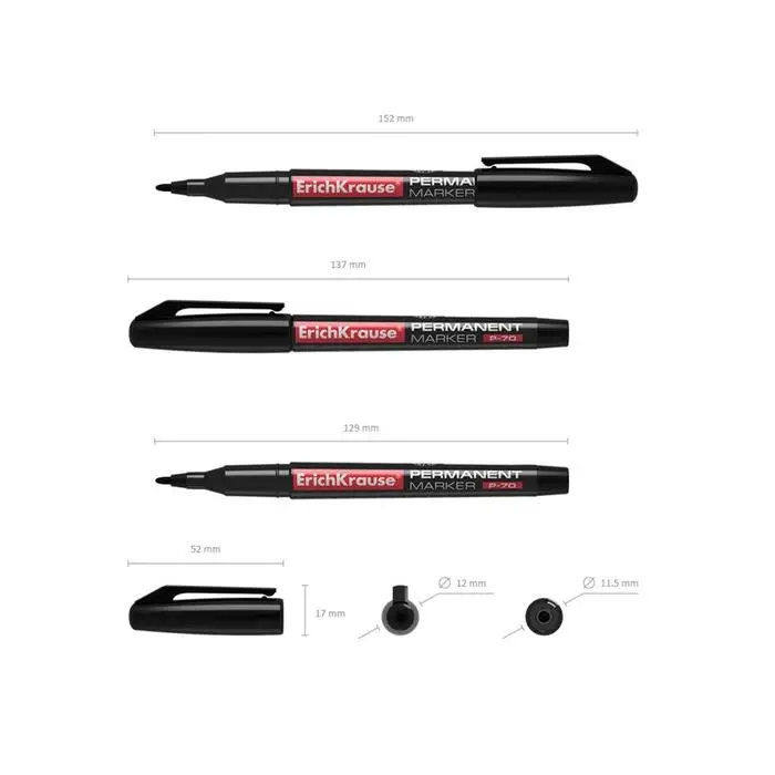 Маркер перманентный ErichKrause P-70, 1.0 мм, для письма на любой поверхности, чёрный