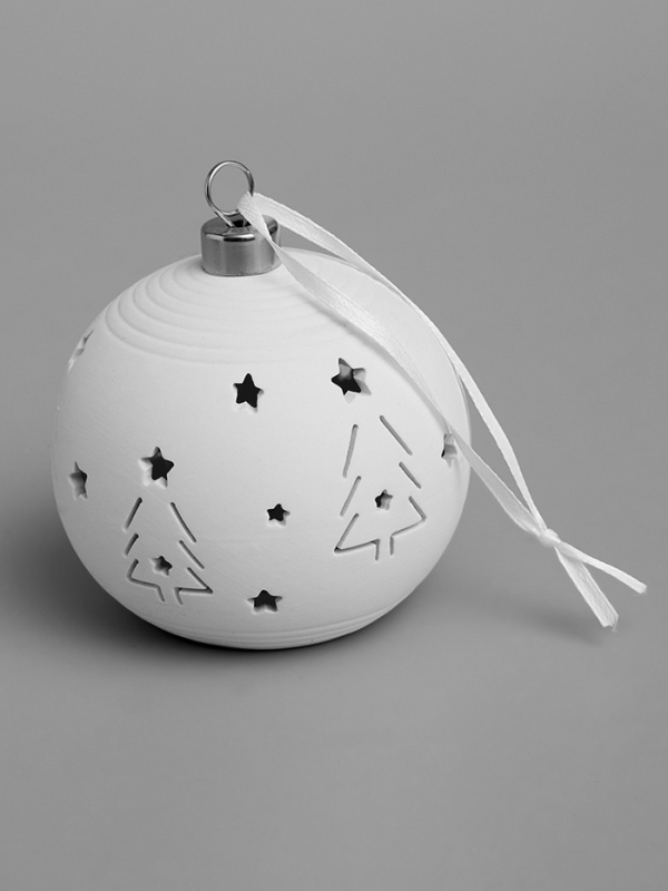 Елочный шар "Елки" 9х9х9.8 см, 1 LED, LR44x3(в компл.), свечение тёплое белое