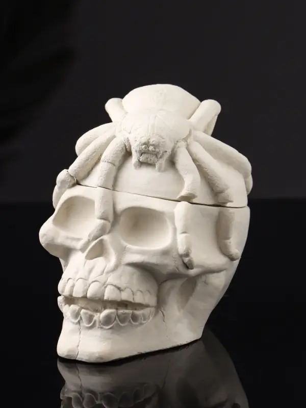 Шкатулка с крышкой "Череп" 10х9х8 см, натуральный, гипс