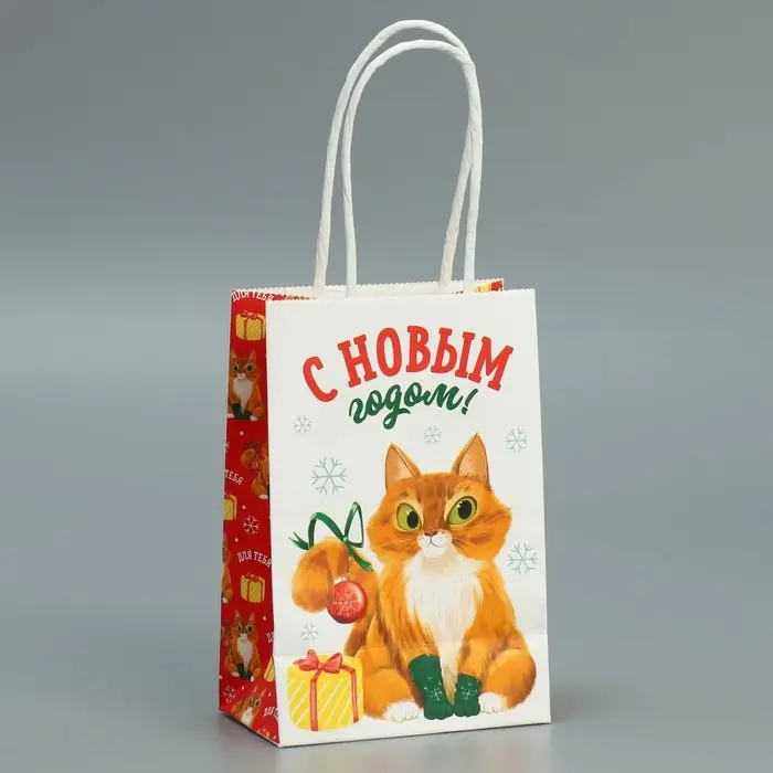 Пакет подарочный новогодний крафтовый &laquo;С Новым годом&raquo;, 15 х 10 х 6 см
