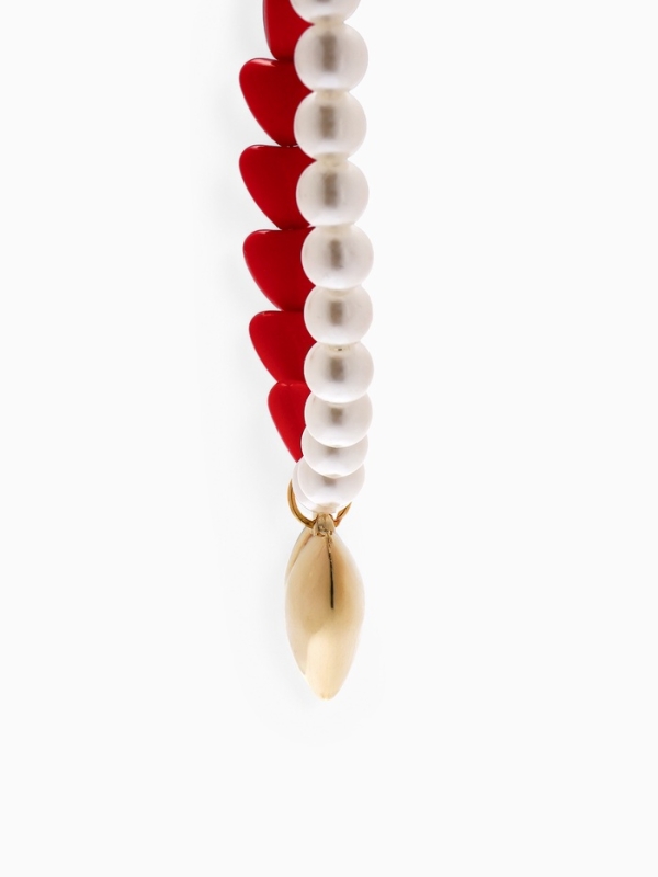 Бусы с жемчугом &laquo;Сердце&raquo; бусины, красно-белый в золоте