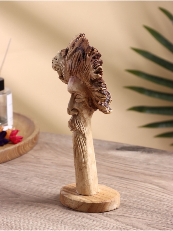 Скульптура "Лицо старца" дерево Камал, 8х6х22 см, бежево-коричневый