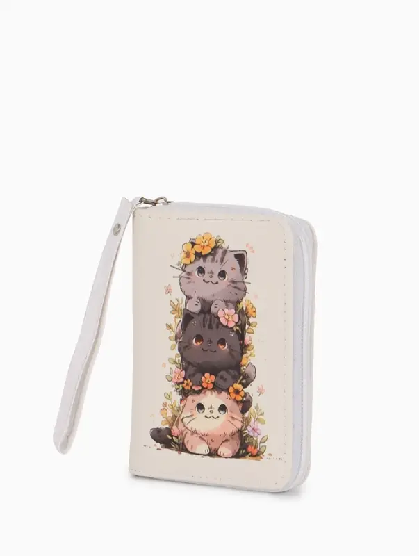 Кошелек дет 07-01-01 Июнь2527 кот, 12*1,5*9 см, 2 отд+отд/молн, д/карт, белый