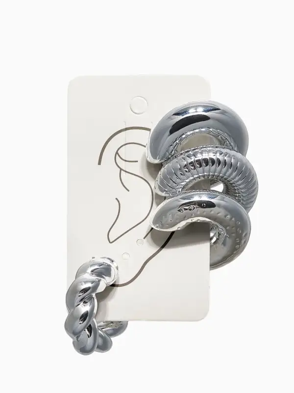 Набор серьга и каффы "Бублики" набор 3 шт, цвет серебро