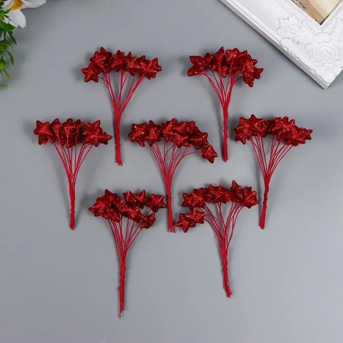 Декор для творчества "Звездочка в блестках" (1 набор=1 букету) в букете 12 шт 10 см