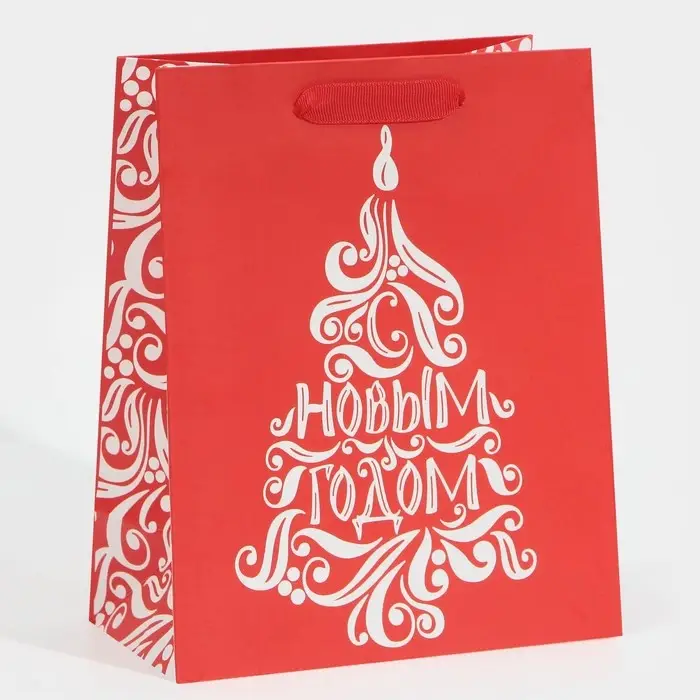 Пакет подарочный новогодний ламинированный &laquo;Расписная ёлка&raquo;, MS 18 х 23 х 10 см
