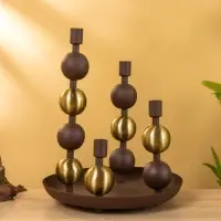 4 подсвечника на тарелке со сферами, шоколад 25,5х22,5х32 см