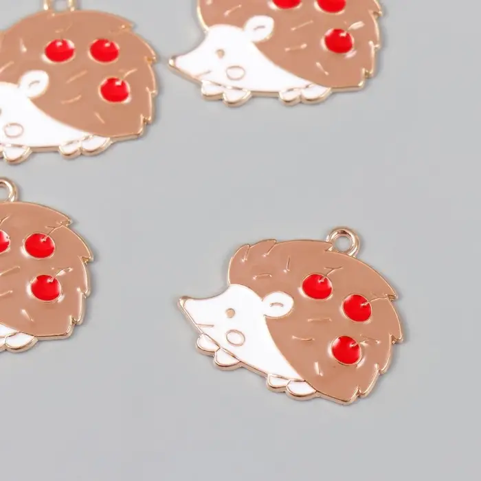 Декор для творчества металл "Ежик с яблоками" эмаль 2,8х2 см