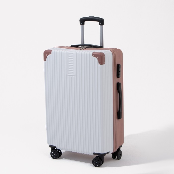 Чемодан большой 85 л (L), отдел на молнии, кодовый замок, цвет белый/розовый