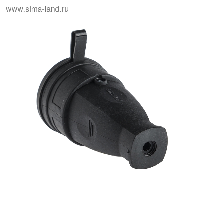 Розетка переносная 16-005, 16 А, 250 В, IP44, с з/к, с заглушкой, каучук, черная