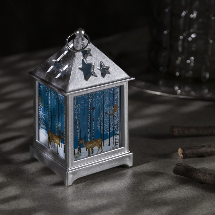 Светодиодная фигура &laquo;Фонарь с оленем&raquo; 6 &times; 13 &times; 6 см, пластик, батарейки AG13х3 (в комплекте), свечение тёплое белое